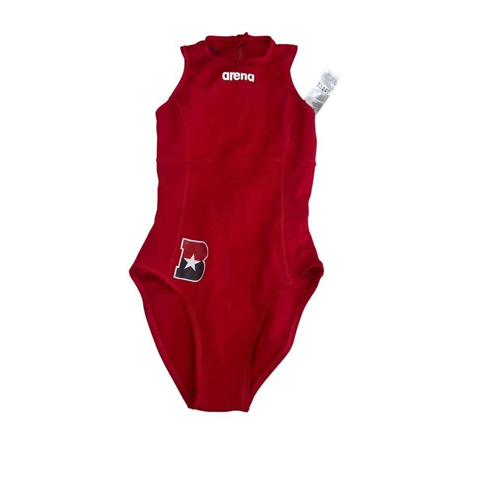 Arena Womens Waterpolo Solid Team Swimsuit Red One Piece Zip Back Size 28 US 28